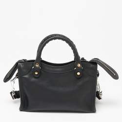 Pre Owned Balenciaga Black Leather Mini Amp Plate Silver Classic City Bag