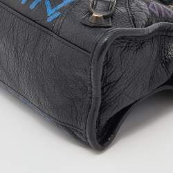 Pre Owned Balenciaga Black Graffiti Leather Mini RH Classic City Bag