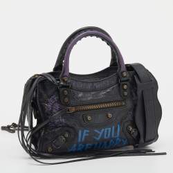 Pre Owned Balenciaga Black Graffiti Leather Mini RH Classic City Bag