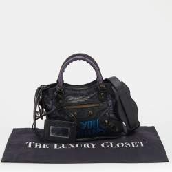 Pre Owned Balenciaga Black Graffiti Leather Mini RH Classic City Bag