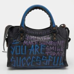 Pre Owned Balenciaga Black Graffiti Leather Mini RH Classic City Bag