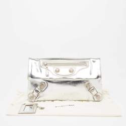 Balenciaga Silver Glossy Leather Giant 21 Envelope Flap Clutch