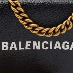 Pre Owned Balenciaga Black Leather Mini Logo Print Wallet on Chain