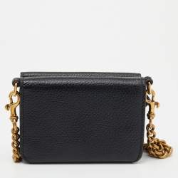 Pre Owned Balenciaga Black Leather Mini Logo Print Wallet on Chain