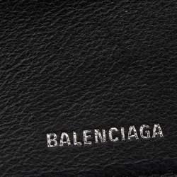 Pre Owned Balenciaga Black Leather Mini Logo Print Wallet on Chain
