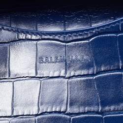 Pre Owned Balenciaga Navy Blue Croc Embossed Small Neo Classic City Satchel