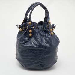 Pre Owned Balenciaga Navy Blue Leather GGH Pompon Hobo