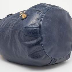 Pre Owned Balenciaga Navy Blue Leather GGH Pompon Hobo