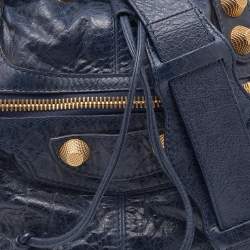 Pre Owned Balenciaga Navy Blue Leather GGH Pompon Hobo