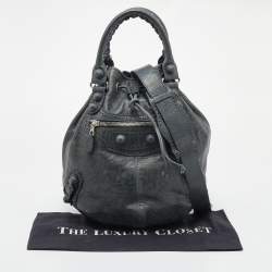  Balenciaga Grey Leather Giant Brogue Pompon Hobo
