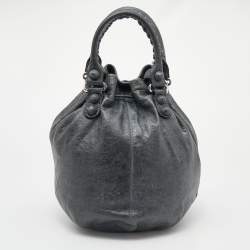  Balenciaga Grey Leather Giant Brogue Pompon Hobo
