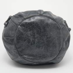  Balenciaga Grey Leather Giant Brogue Pompon Hobo