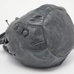  Balenciaga Grey Leather Giant Brogue Pompon Hobo