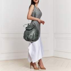  Balenciaga Grey Leather Giant Brogue Pompon Hobo