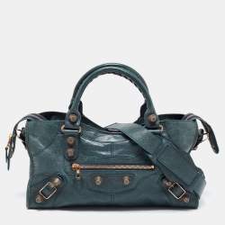 Pre Owned Balenciaga Teal Green Leather GGH Part Time Tote