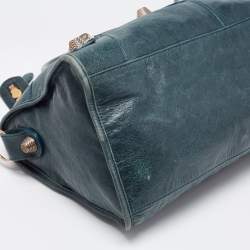 Pre Owned Balenciaga Teal Green Leather GGH Part Time Tote