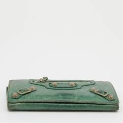 Pre Owned Balenciaga Vert Poker Leather City Flap Continental Wallet