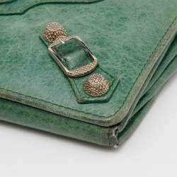 Pre Owned Balenciaga Vert Poker Leather City Flap Continental Wallet