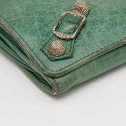 Pre Owned Balenciaga Vert Poker Leather City Flap Continental Wallet