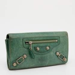 Pre Owned Balenciaga Vert Poker Leather City Flap Continental Wallet