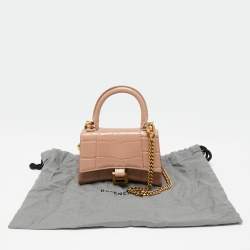 Pre Owned حقيبة بالنسياغا أورغلاس جلد نقش تمساح بيج بسلسلة ميني 