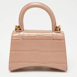 Pre Owned حقيبة بالنسياغا أورغلاس جلد نقش تمساح بيج بسلسلة ميني 