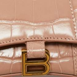 Pre Owned حقيبة بالنسياغا أورغلاس جلد نقش تمساح بيج بسلسلة ميني 