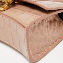 Pre Owned حقيبة بالنسياغا أورغلاس جلد نقش تمساح بيج بسلسلة ميني 