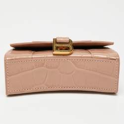 Pre Owned حقيبة بالنسياغا أورغلاس جلد نقش تمساح بيج بسلسلة ميني 