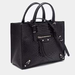 Pre Owned Balenciaga Black Python Mini Papier A4 Tote