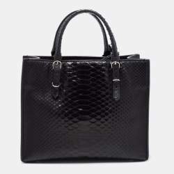 Pre Owned Balenciaga Black Python Mini Papier A4 Tote