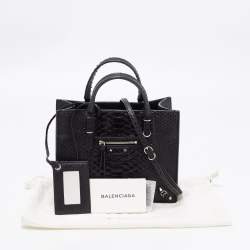 Pre Owned Balenciaga Black Python Mini Papier A4 Tote