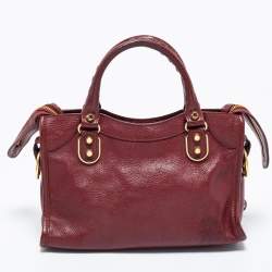 Pre Owned Balenciaga Red Leather Mini Classic Metallic Edge City Bag