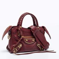 Pre Owned Balenciaga Red Leather Mini Classic Metallic Edge City Bag