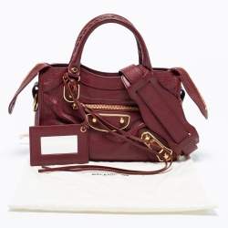 Pre Owned Balenciaga Red Leather Mini Classic Metallic Edge City Bag