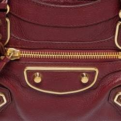 Pre Owned Balenciaga Red Leather Mini Classic Metallic Edge City Bag