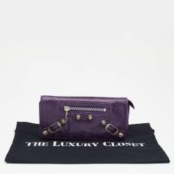 Pre Owned Balenciaga Raisin Leather Giant 12 Silver Money Wallet