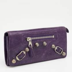 Pre Owned Balenciaga Raisin Leather Giant 12 Silver Money Wallet