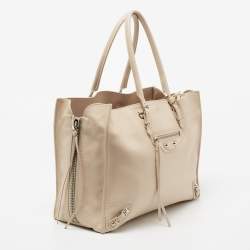 Pre Owned Balenciaga Beige Leather Papier B4 Zip Around Tote