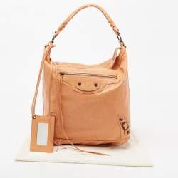 Pre Owned Balenciaga Peach Leather Day Bag
