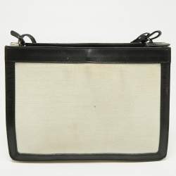 Pre Owned Balenciaga White/Black Canvas and Leather Medium Navy Pouch Crossbody Bag