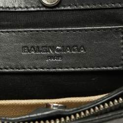 Pre Owned Balenciaga White/Black Canvas and Leather Medium Navy Pouch Crossbody Bag