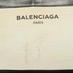 Pre Owned Balenciaga White/Black Canvas and Leather Medium Navy Pouch Crossbody Bag