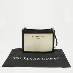 Pre Owned Balenciaga White/Black Canvas and Leather Medium Navy Pouch Crossbody Bag