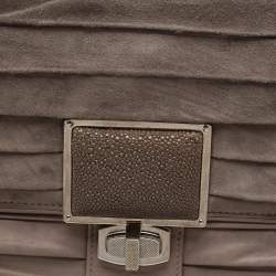 Pre Owned حقيبة بيد علوية بالنسياغا سيرش سويدي وجلد بطيات رصاصي