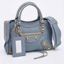 مملوكة مسبقًا حقيبة بالنسياغا ميني كلاسيك جلد رصاصي أردوازي حواف ميتاليك