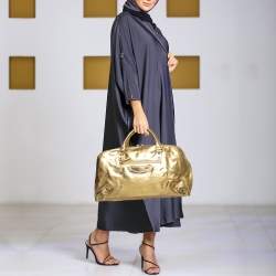 Pre Owned Balenciaga Metallic Gold Leather Bowling MM Bag
