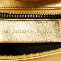 Pre Owned Balenciaga Metallic Gold Leather Bowling MM Bag