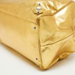Pre Owned Balenciaga Metallic Gold Leather Bowling MM Bag
