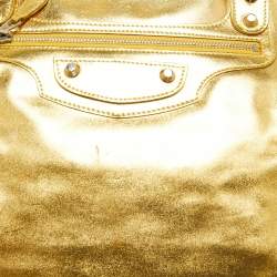 Pre Owned Balenciaga Metallic Gold Leather Bowling MM Bag